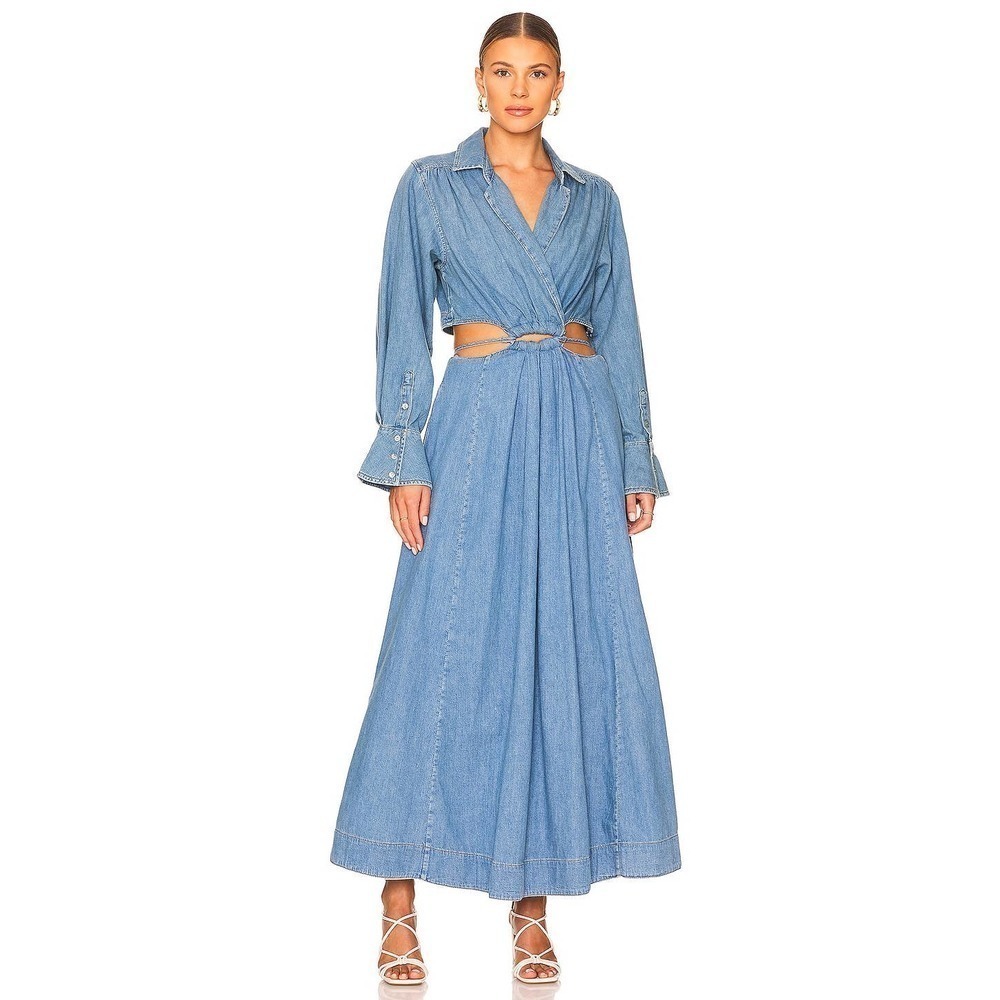Jonathan Simkhai Standard Alex Cut-Out Denim Maxi Dress Women's Size M NWT